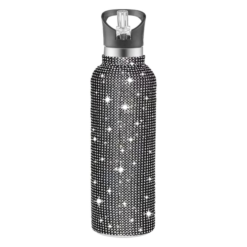 32 Oz Rhinestone Stainless Steel Sports Water Bottle with Straw for Car Travel