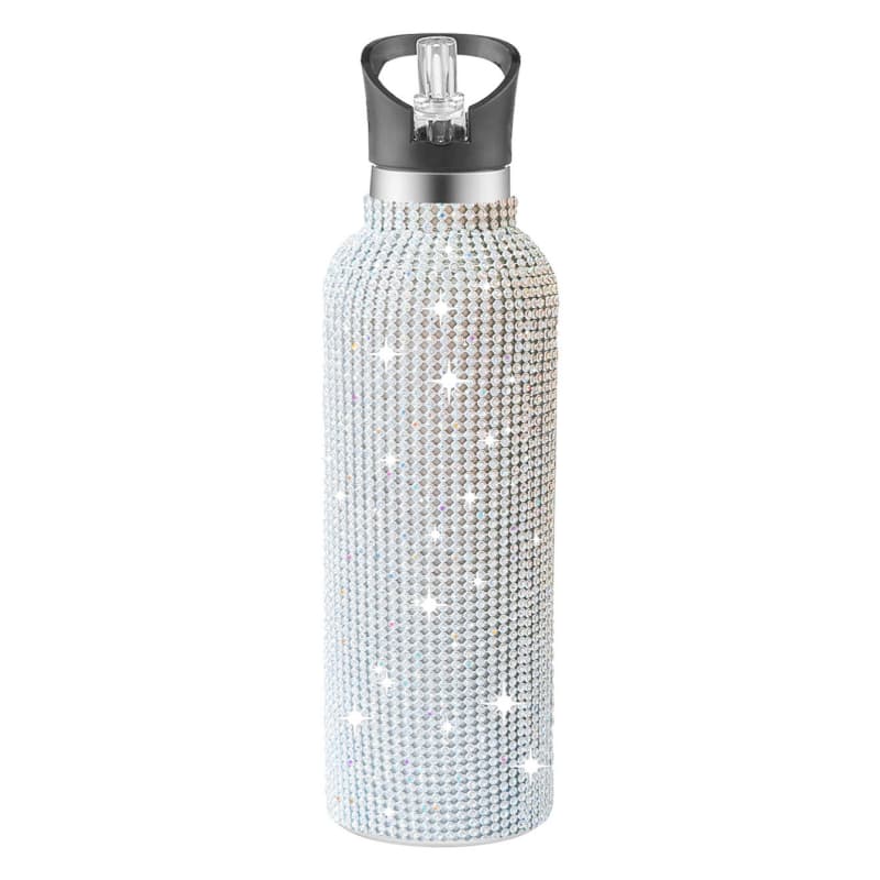 32 Oz Rhinestone Stainless Steel Sports Water Bottle with Straw for Car Travel