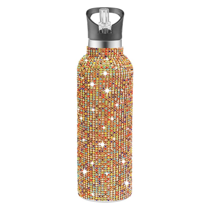 32 Oz Rhinestone Stainless Steel Sports Water Bottle with Straw for Car Travel