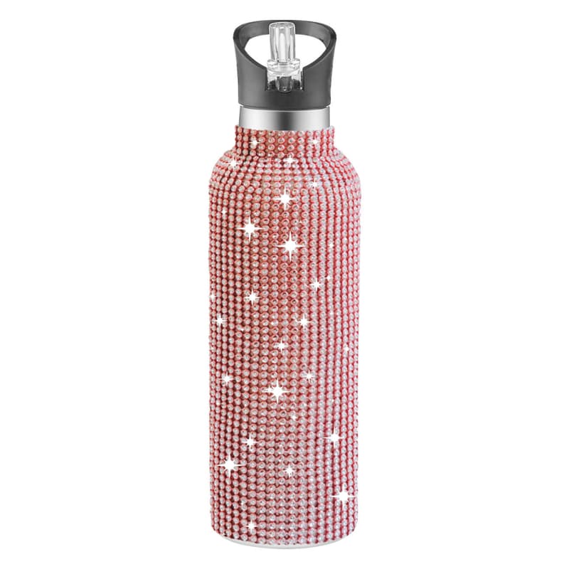 32 Oz Rhinestone Stainless Steel Sports Water Bottle with Straw for Car Travel