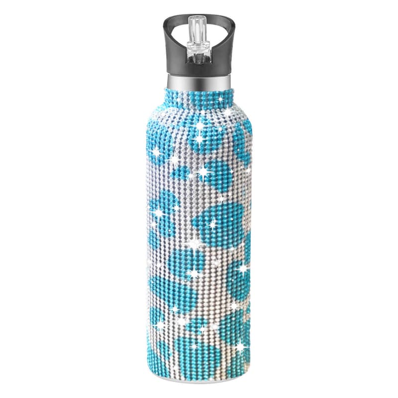 32 Oz Rhinestone Stainless Steel Sports Water Bottle with Straw for Car Travel