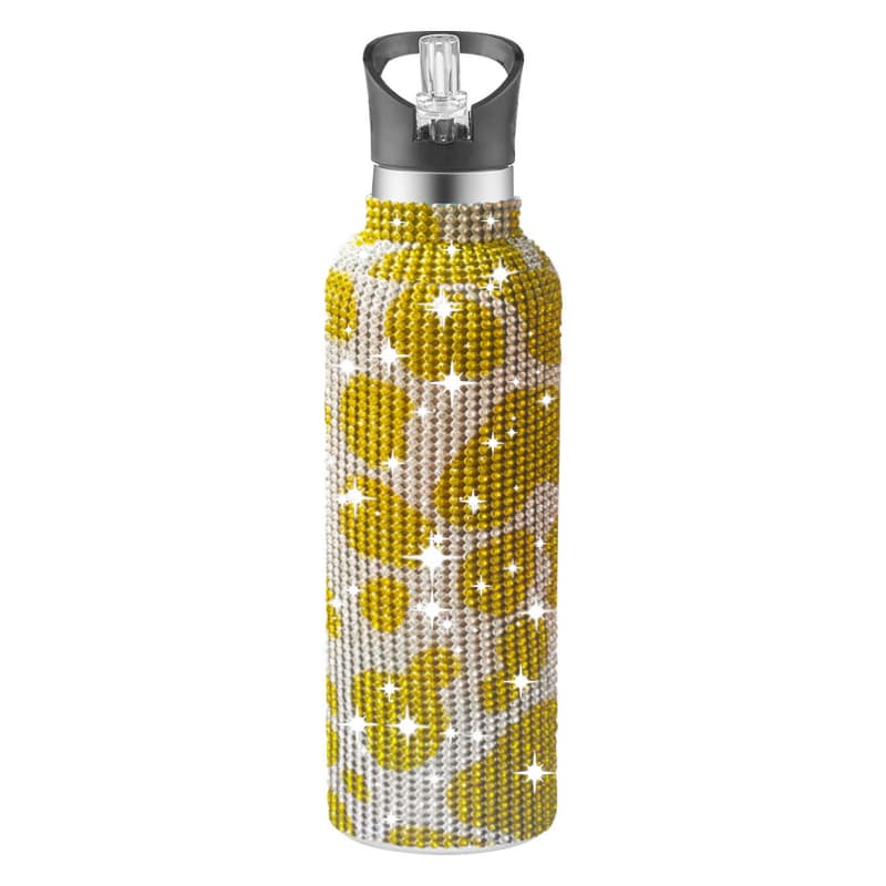 32 Oz Rhinestone Stainless Steel Sports Water Bottle with Straw for Car Travel
