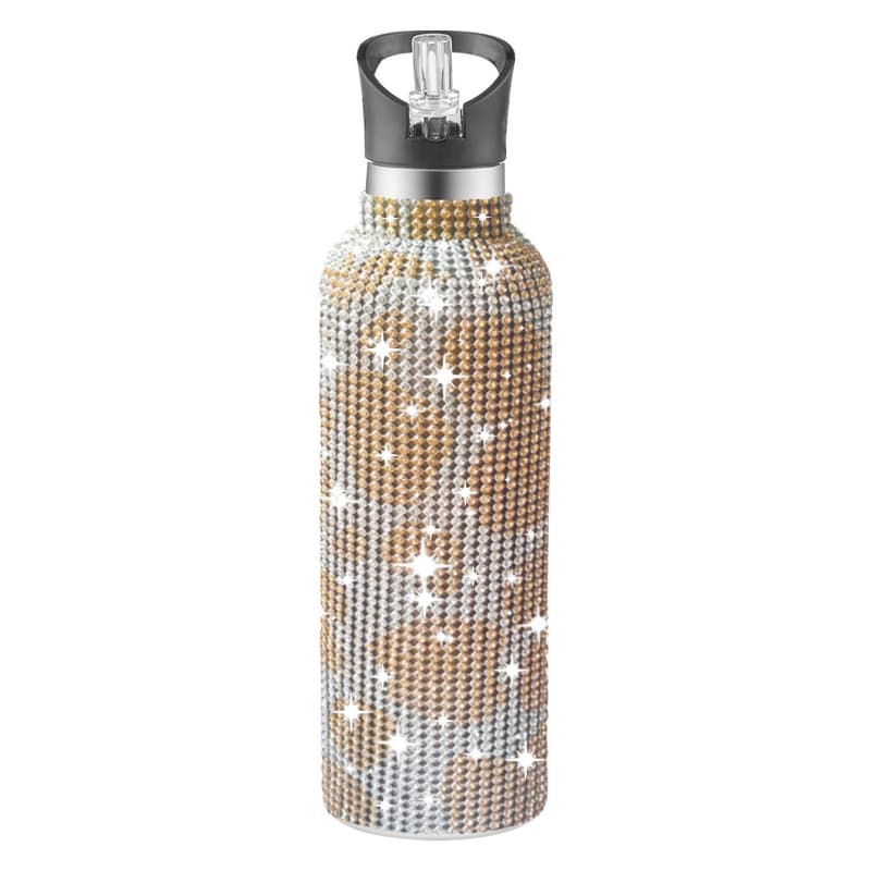 32 Oz Rhinestone Stainless Steel Sports Water Bottle with Straw for Car Travel