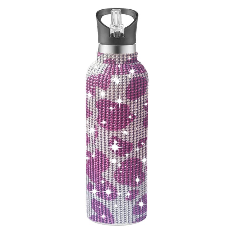 32 Oz Rhinestone Stainless Steel Sports Water Bottle with Straw for Car Travel
