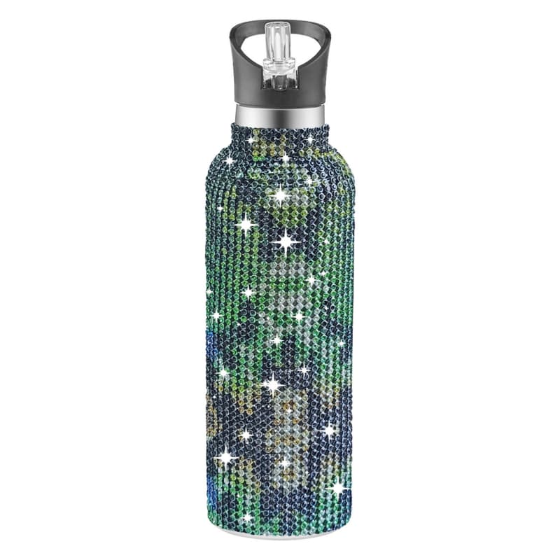 32 Oz Rhinestone Stainless Steel Sports Water Bottle with Straw for Car Travel