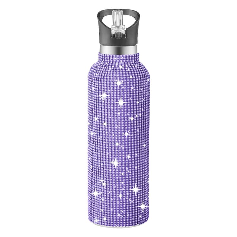 32 Oz Rhinestone Stainless Steel Sports Water Bottle with Straw for Car Travel