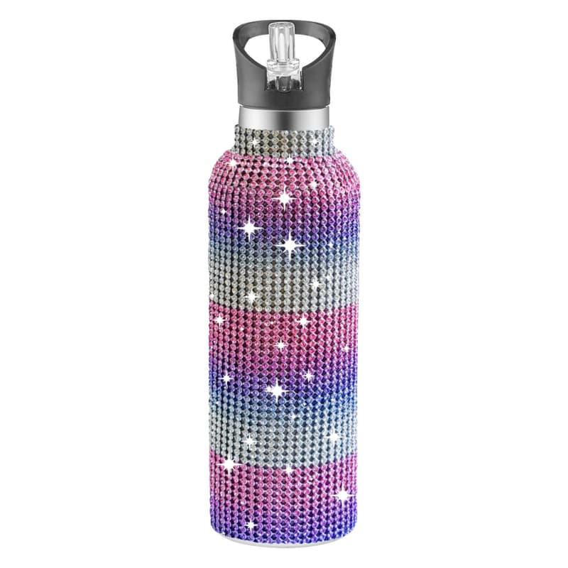 32 Oz Rhinestone Stainless Steel Sports Water Bottle with Straw for Car Travel