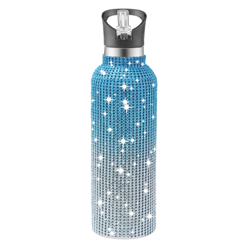 32 Oz Rhinestone Stainless Steel Sports Water Bottle with Straw for Car Travel