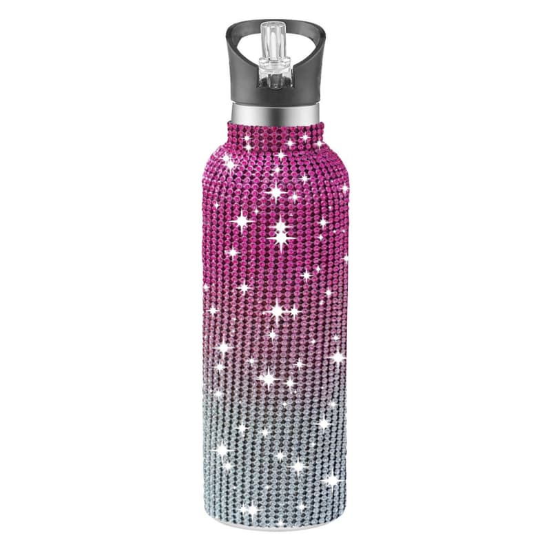 32 Oz Rhinestone Stainless Steel Sports Water Bottle with Straw for Car Travel