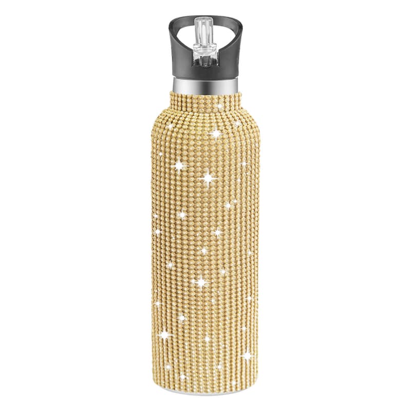 32 Oz Rhinestone Stainless Steel Sports Water Bottle with Straw for Car Travel