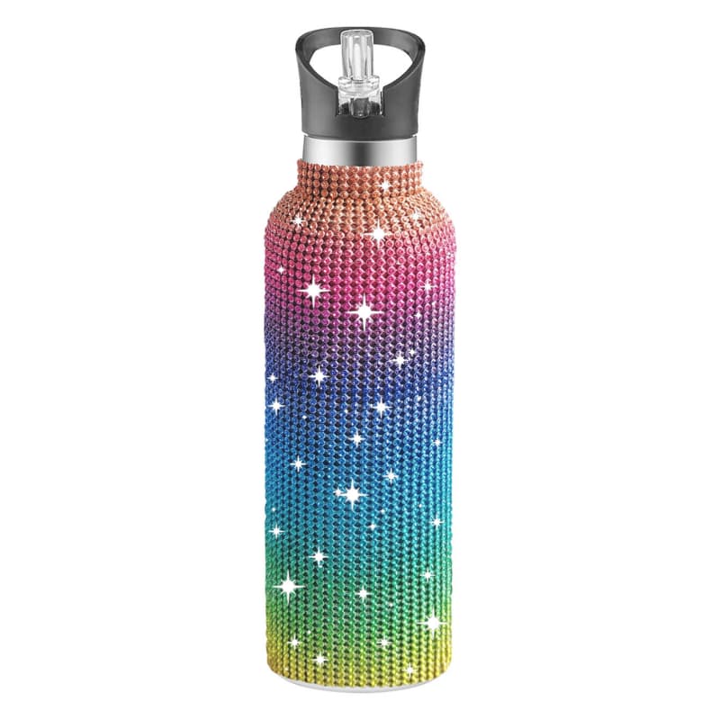 32 Oz Rhinestone Stainless Steel Sports Water Bottle with Straw for Car Travel