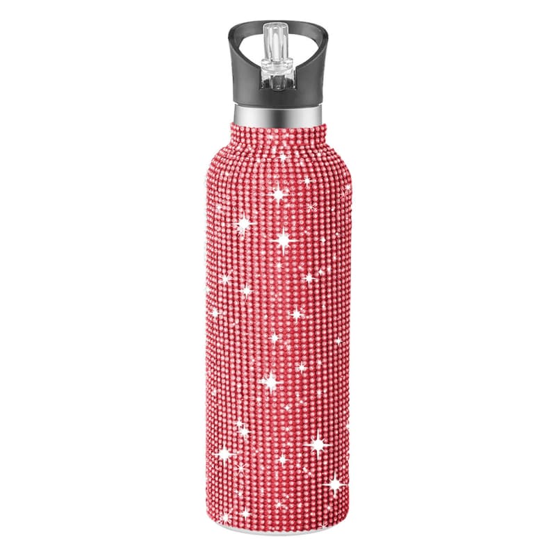 32 Oz Rhinestone Stainless Steel Sports Water Bottle with Straw for Car Travel