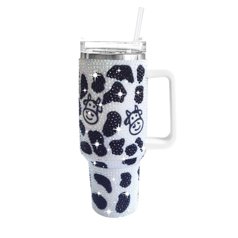 40 Oz Cow Print Tumbler Stainless Steel Vacuum Insulated Cup with Handle