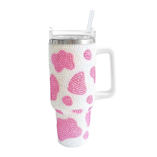 40 Oz Cow Print Tumbler Stainless Steel Vacuum Insulated Cup with Handle