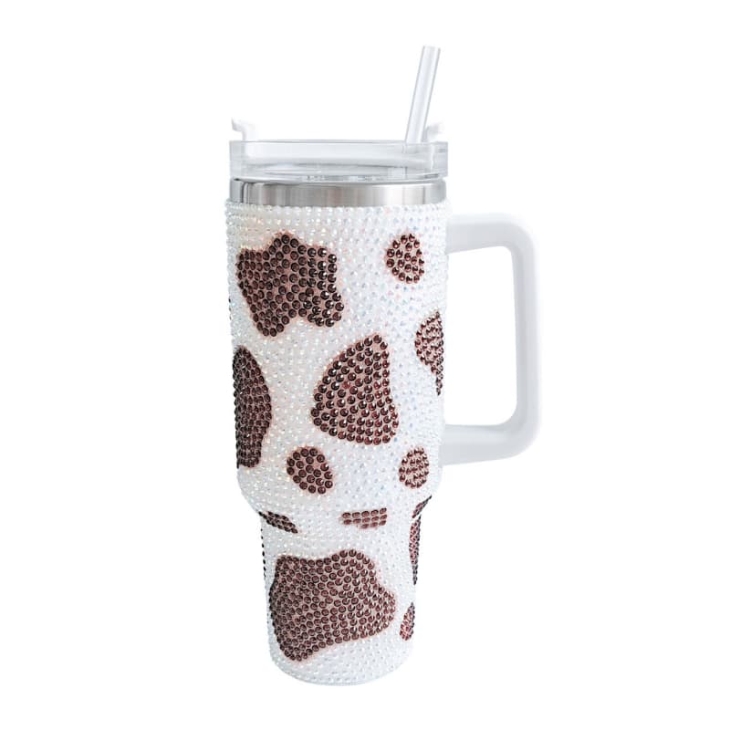 40 Oz Cow Print Tumbler Stainless Steel Vacuum Insulated Cup with Handle
