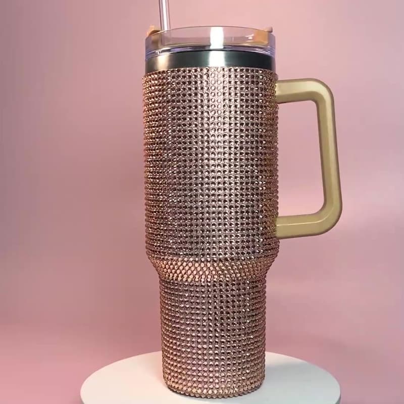 40 Oz Rhinestone Stainless Steel Tumbler with Straw - Double Wall Insulated Cup