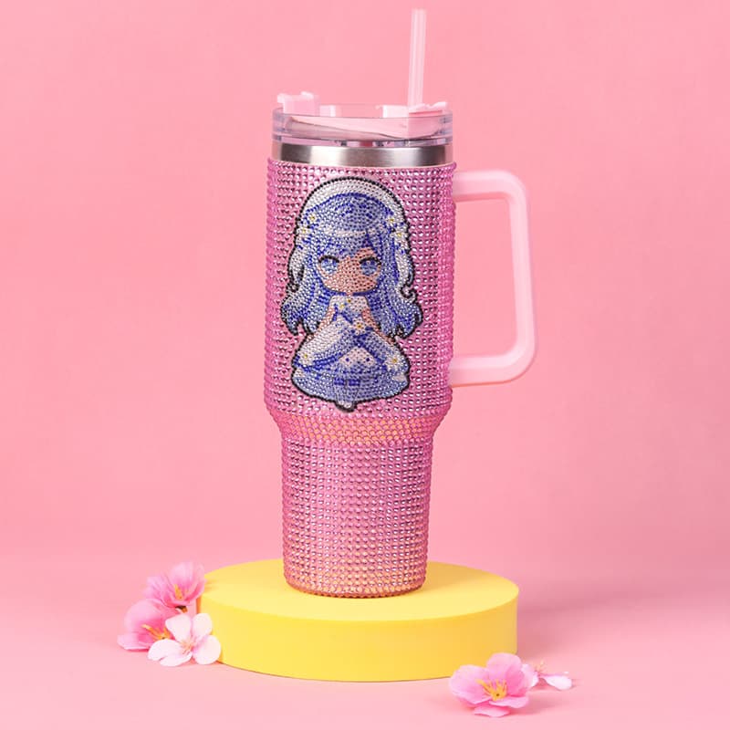 40 Oz Rhinestone Stainless Steel Tumbler with Straw - Double Wall Insulated Cup