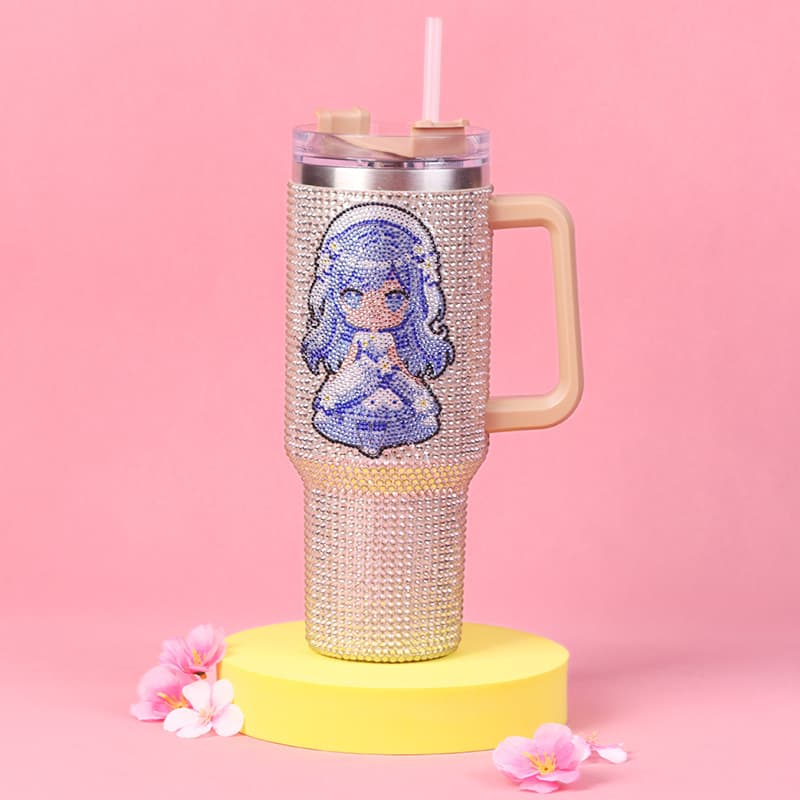 40 Oz Rhinestone Stainless Steel Tumbler with Straw - Double Wall Insulated Cup