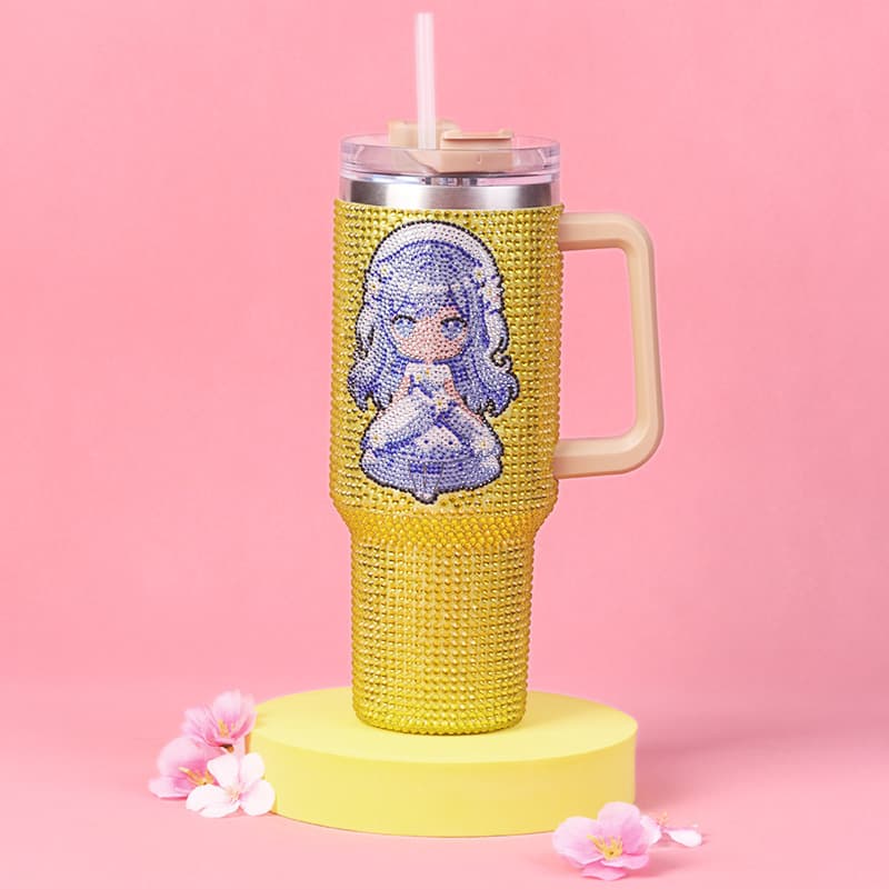 40 Oz Rhinestone Stainless Steel Tumbler with Straw - Double Wall Insulated Cup