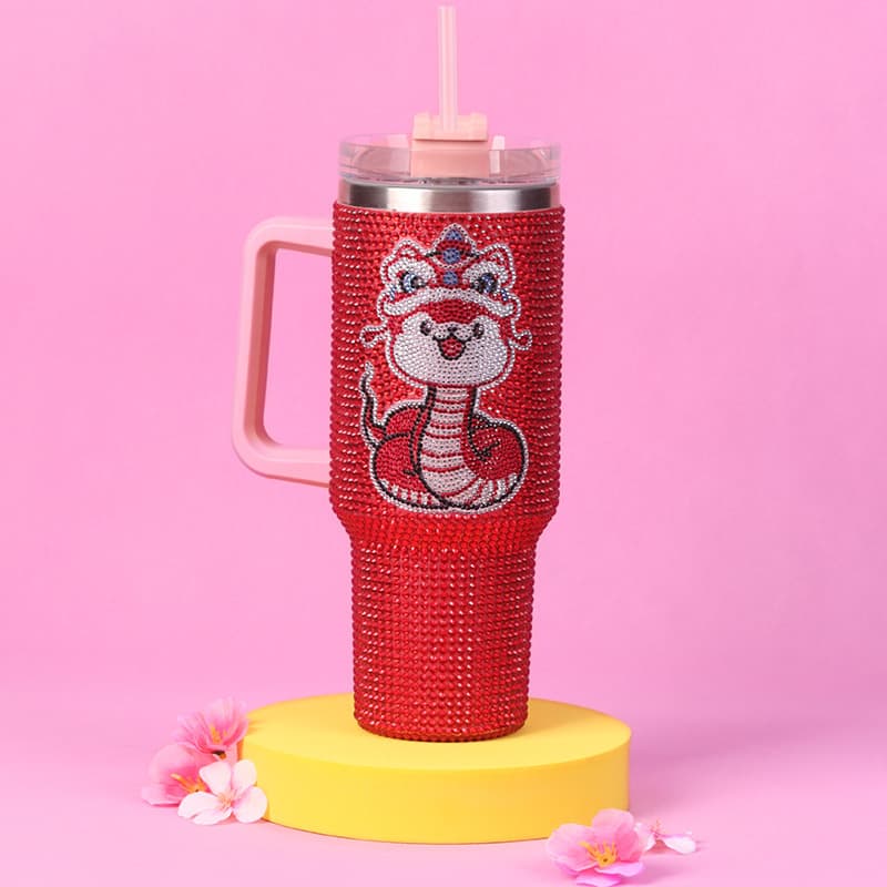 40 Oz Rhinestone Stainless Steel Tumbler with Straw - Double Wall Insulated Cup