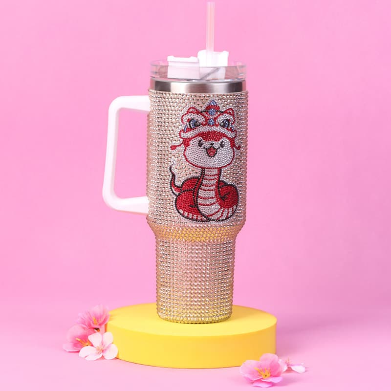 40 Oz Rhinestone Stainless Steel Tumbler with Straw - Double Wall Insulated Cup