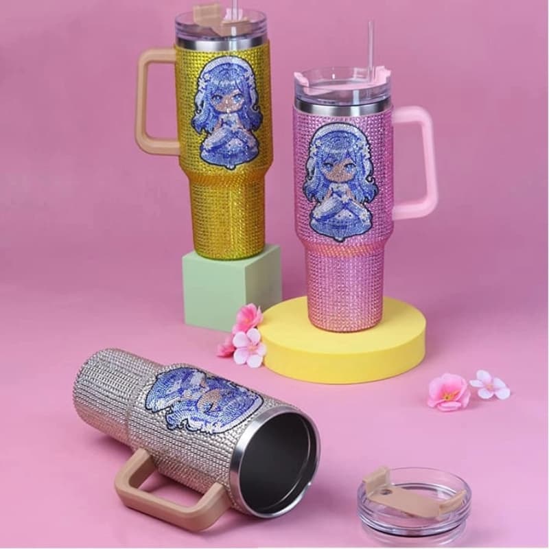 40 Oz Rhinestone Stainless Steel Tumbler with Straw - Double Wall Insulated Cup