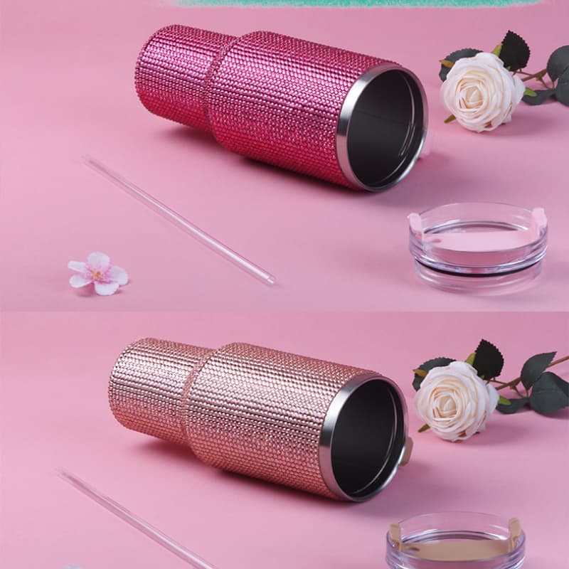 40 Oz Rhinestone Stainless Steel Tumbler with Straw - Double Wall Insulated Cup
