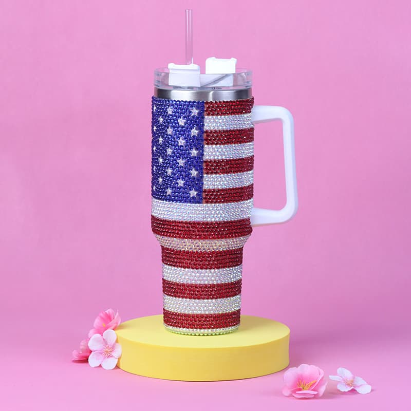 40 Oz Rhinestone Stainless Steel Tumbler with Straw - Double Wall Insulated Cup