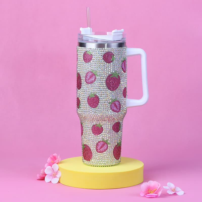 40 Oz Rhinestone Stainless Steel Tumbler with Straw - Double Wall Insulated Cup