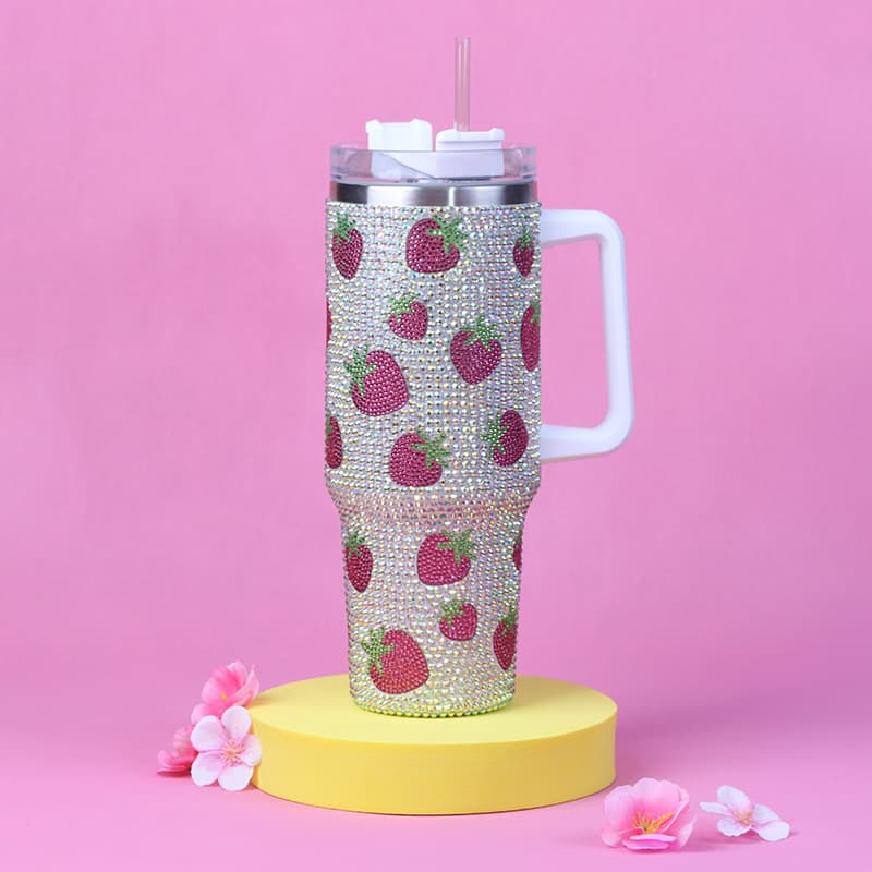 40 Oz Rhinestone Stainless Steel Tumbler with Straw - Double Wall Insulated Cup