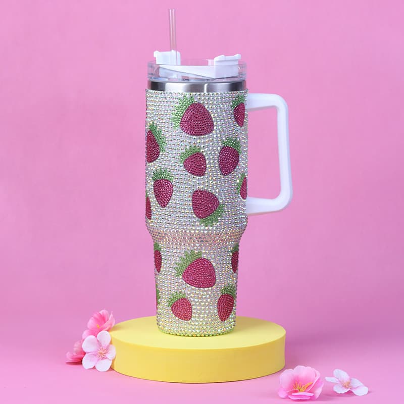 40 Oz Rhinestone Stainless Steel Tumbler with Straw - Double Wall Insulated Cup