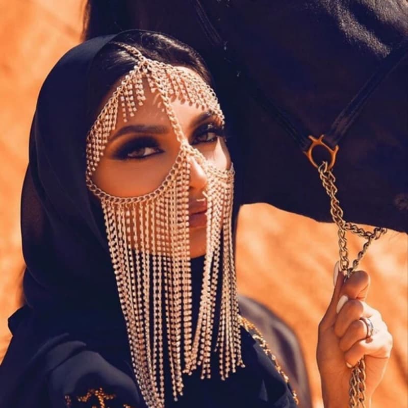 Rhinestone Fringe Mask – Bridal Wedding Veil with Crystal Hair Chain