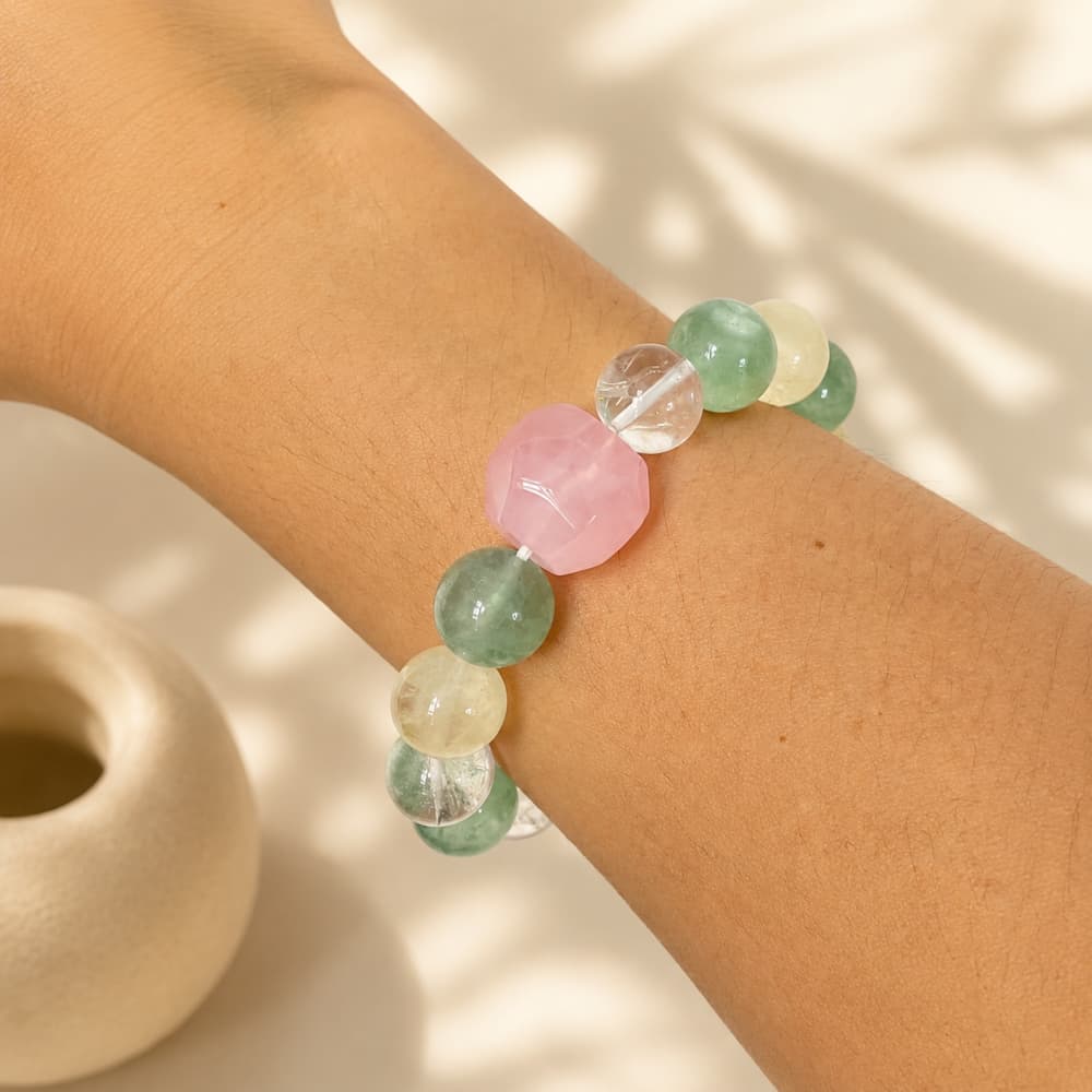 Gentle Radiance｜Natural Crystal Bracelet with Green Fluorite & Quartz