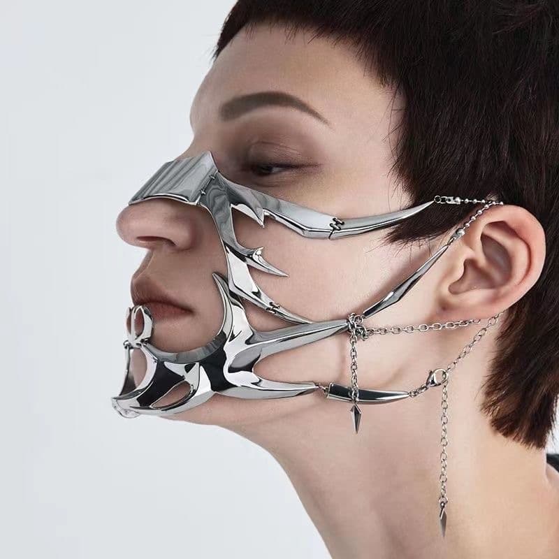 Cyberpunk Metal Mask Adjustable Fluid Mechanic Face Jewelry Unisex