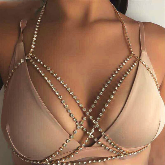 Double Layer Rhinestone Bra - Sparkling Chest Chain
