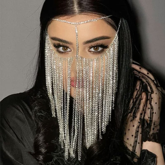 Sparkling Rhinestone Fringe Mask – Elegant Face Jewelry for Women Stage