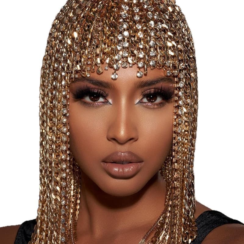 Fringe Chain Headpiece Punk Style Rhinestone Hair Accessory for Women