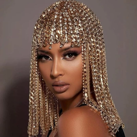 Fringe Chain Headpiece Punk Style Rhinestone Hair Accessory for Women