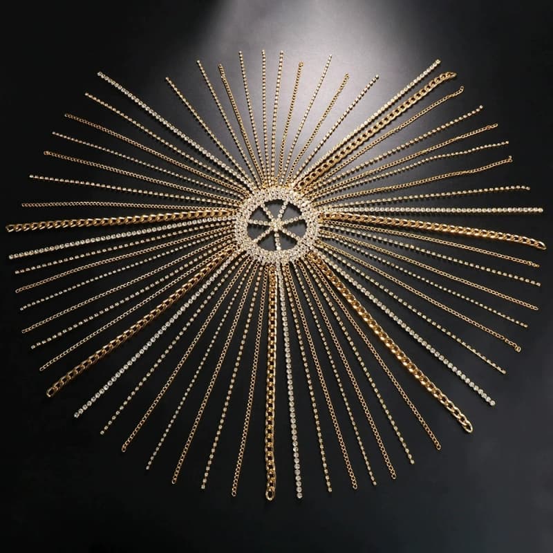 Fringe Chain Headpiece Punk Style Rhinestone Hair Accessory for Women