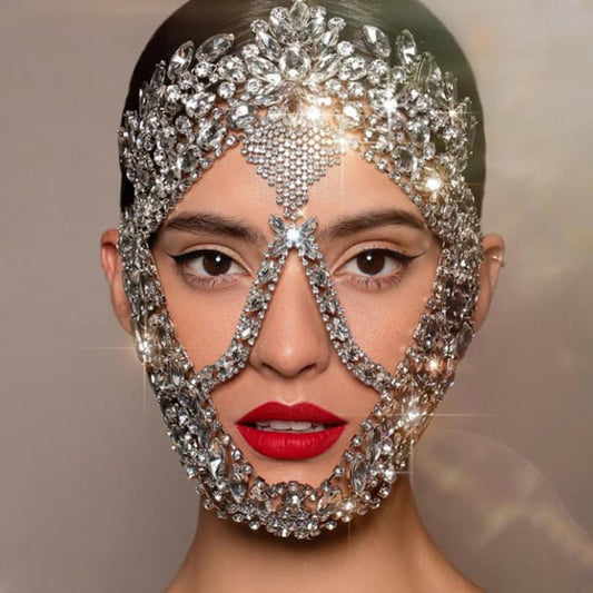Halloween Full Face Rhinestone Mask Mysterious Party Accessory for Women