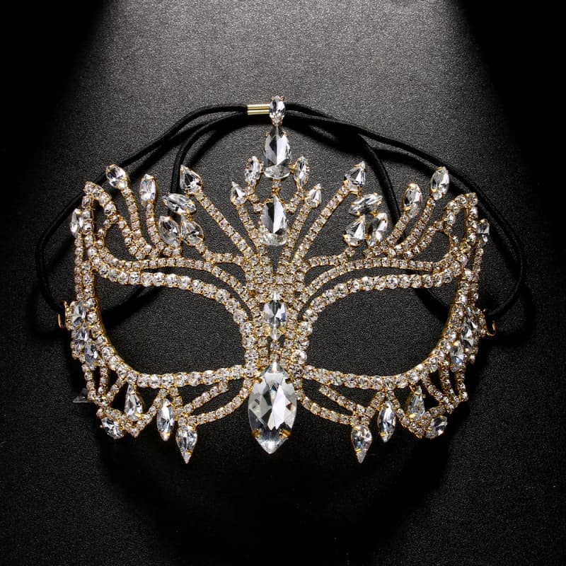 Geometric Rhinestone Mask Fashionable Hollow-Out Party Face Accessory