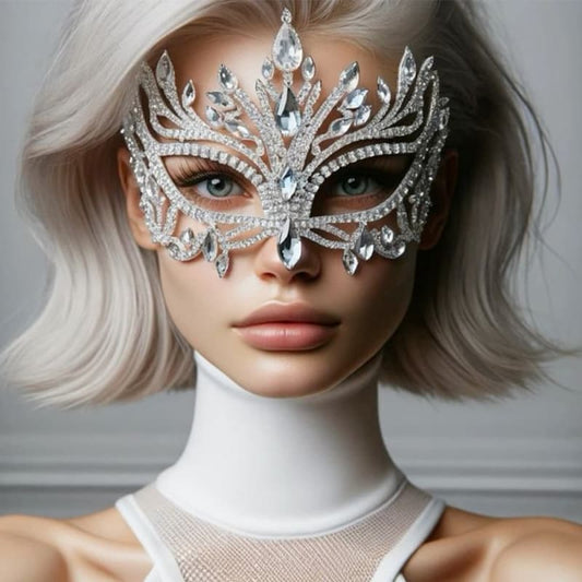 Geometric Rhinestone Mask Fashionable Hollow-Out Party Face Accessory