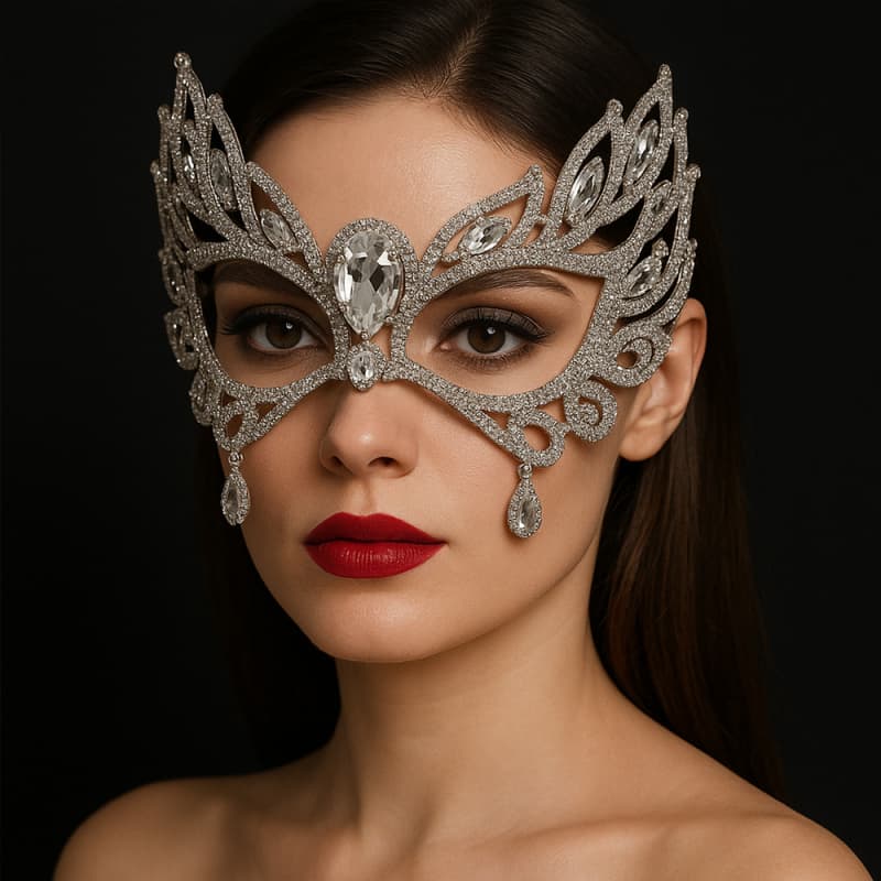Crystal Teardrop Rhinestone Mask Elegant Halloween Party Face Accessory