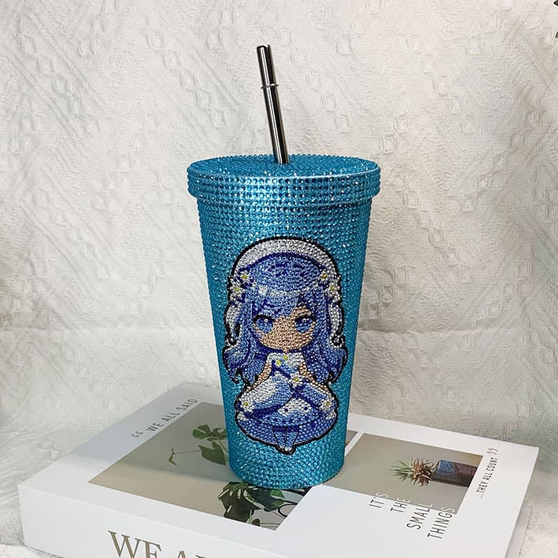 500ml Full Rhinestone Stainless Steel Straw Cup - 304 Insulated Gift Tumbler