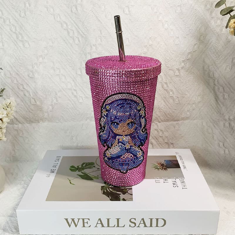 500ml Full Rhinestone Stainless Steel Straw Cup - 304 Insulated Gift Tumbler