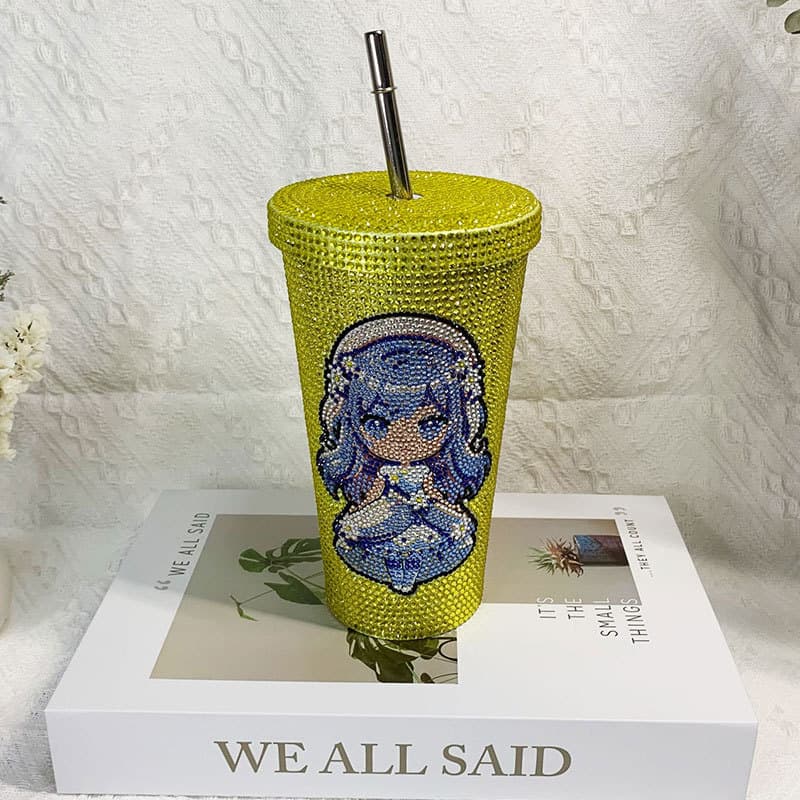 500ml Full Rhinestone Stainless Steel Straw Cup - 304 Insulated Gift Tumbler