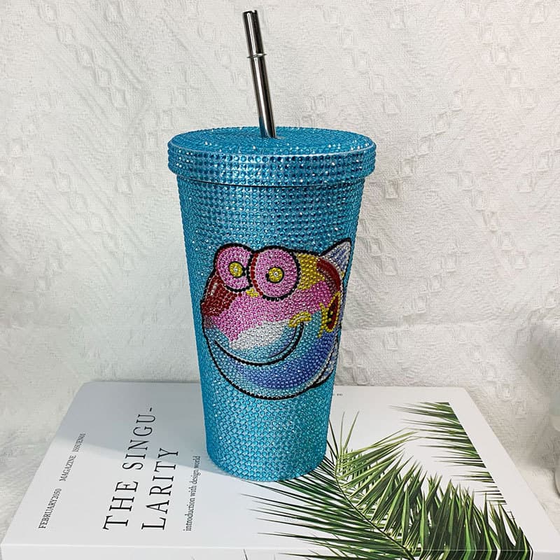 500ml Full Rhinestone Stainless Steel Straw Cup - 304 Insulated Gift Tumbler