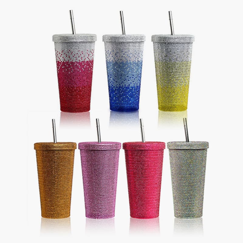 500ml Full Rhinestone Stainless Steel Straw Cup - 304 Insulated Gift Tumbler