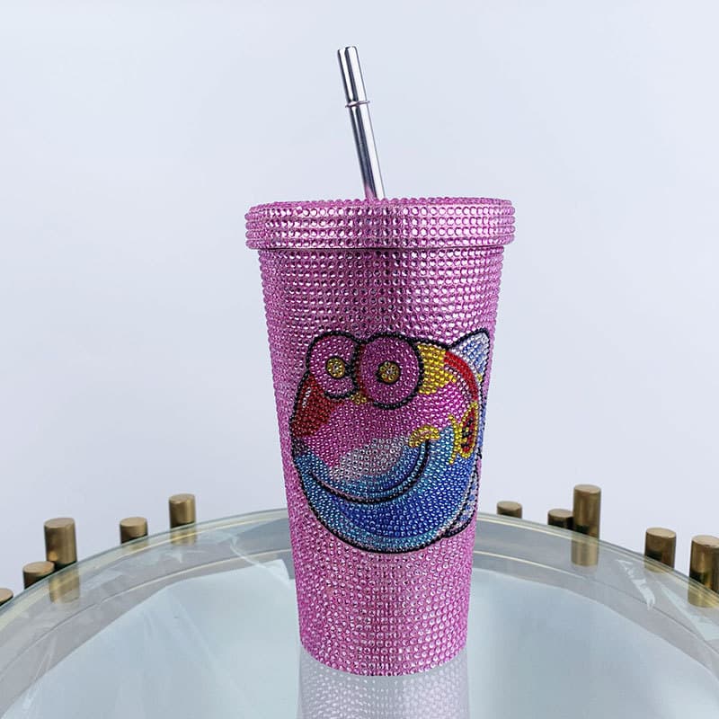 500ml Full Rhinestone Stainless Steel Straw Cup - 304 Insulated Gift Tumbler