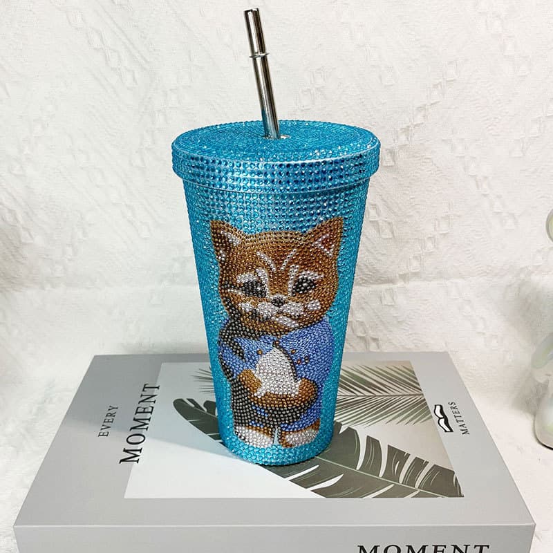 500ml Full Rhinestone Stainless Steel Straw Cup - 304 Insulated Gift Tumbler